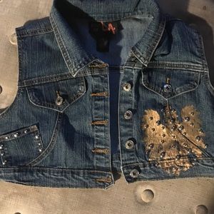 ❤️Vintage Denim Painted Rhinestoned Vest ❤️